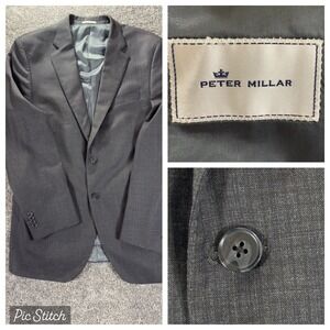 PETER MILLAR Suit Jacket Men's 44T Charcoal Gray 2 Button Wool Sport Coat Blazer